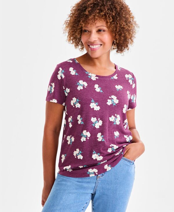 スタイルアンドコー レディース トップス シャツ クルーネック プリント Tシャツ 半袖 Style & Co Wome..