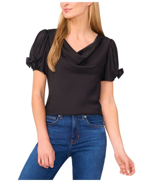 セセ レディース トップス シャツ CeCe Women's Cowl Neck Bubble Short Sleeves Top Rich Black ブラック(4)