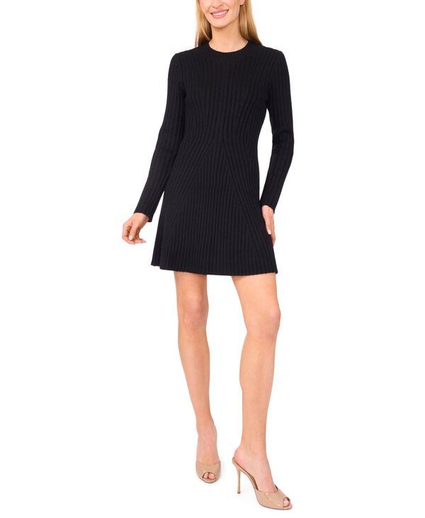 【送料無料】 セセ レディース ワンピース トップス Women's Long Sleeve Ribbed Sweater Dress Rich Black