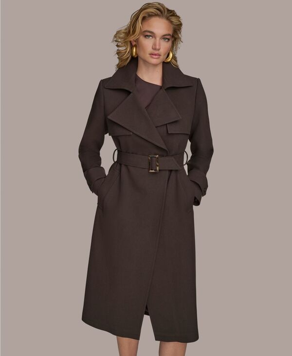 ダナ キャラン ニューヨーク レディース アウター ジャケット・ブルゾン コート Donna Karan New York Women's Belted Notched-Collar Trench Coat Chocolate チョコレート