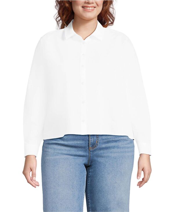 ReVida ŷԾŹ㤨֥󥺥 ǥ ȥåץ  ץ饹 åץ Lands' End Women's Plus Size No Iron Boxy Cropped Shirt White ۥ磻ȡפβǤʤ17,980ߤˤʤޤ