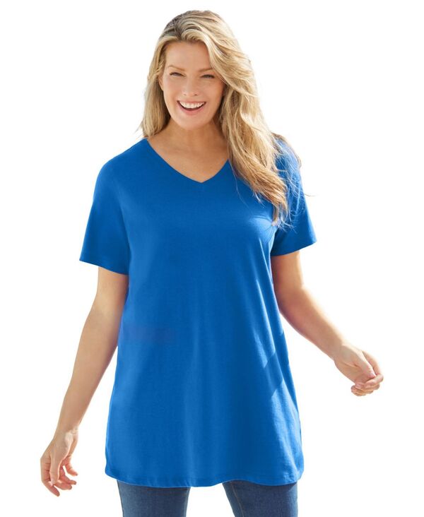 【送料無料】 ウーマン ウィズイン レディース シャツ トップス Women's Within Perfect Short-Sleeve V-Neck Tunic Bright cobalt
