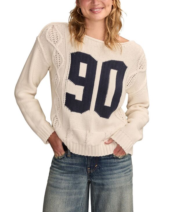 ラッキーブランド レディース アウター ニット・セーター クルーネック セーター コットン グラフィッ..