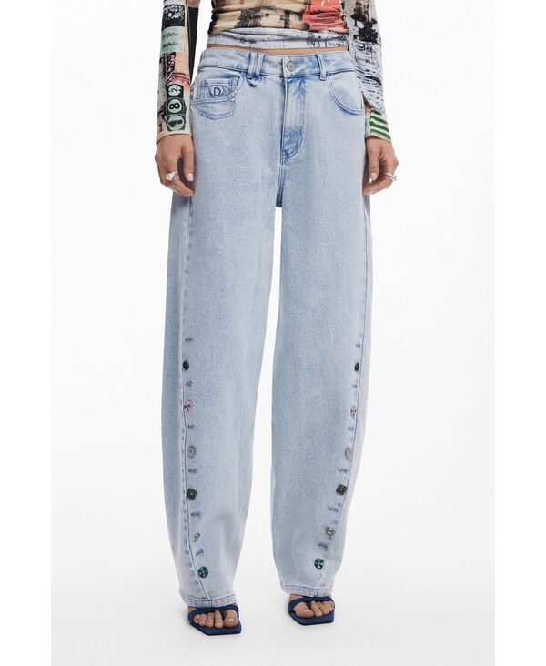 【送料無料】 デジグアル レディース デニムパンツ ボトムス Women's Jeans with buttons Light blue