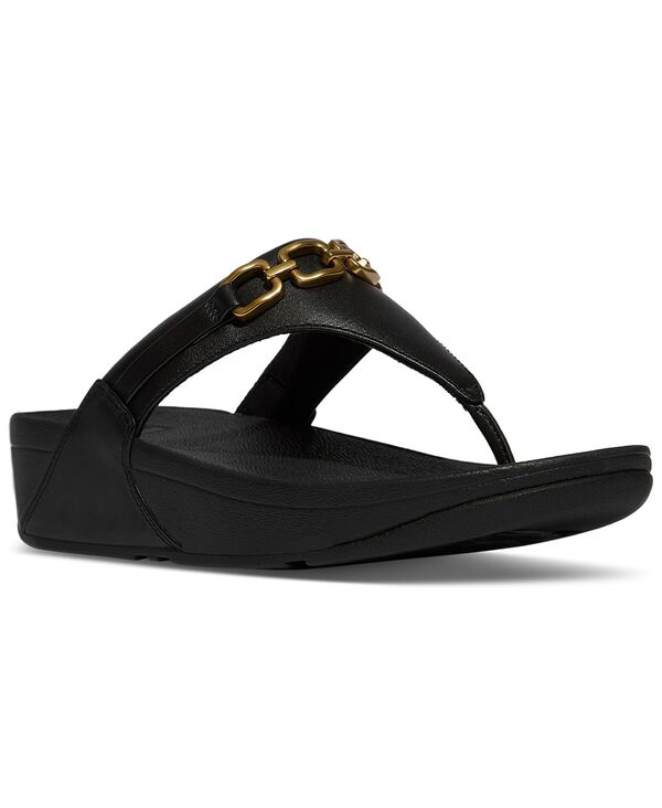 フィットフロップ レディース シューズ サンダル レザー FitFlop Women's Lulu Square-Chain Leather Toe-Post Wedge Sandals Black ブラック