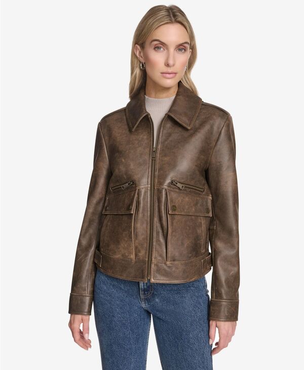 アンドリューマーク レディース アウター ジャケット・ブルゾン レザー ジャケット Andrew Marc Women's Addis Aviator Leather Jacket Brown ブラウン