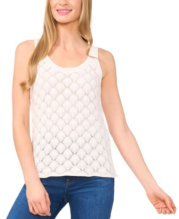 セセ レディース アウター ニット・セーター クルーネック セーター ノースリーブ コットン CeCe Women's Cotton Crewneck Sleeveless Sweater Tank Top Antique White ホワイト