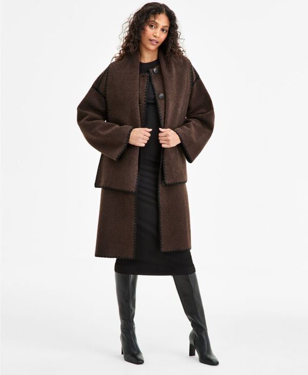 ビーシービージーマックスアズリア レディース アウター ジャケット・ブルゾン コート BCBGMAXAZRIA Women's Button-Front Edge-Stitch Scarf Coat P/XXS-XXL Chocolate チョコレート