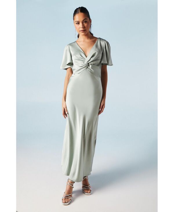 オアシス レディース トップス ワンピース ミディ サテン Oasis Satin Midi Bridesmaids Dress Sage セ..