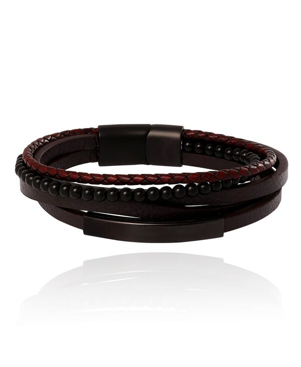 ラッキーブランド メンズ アクセサリー ブレスレット・バングル・アンクレット レザー Lucky Brand Mens Multilayer Braided Leather and Bead Bracelet & Brown/black ブラック