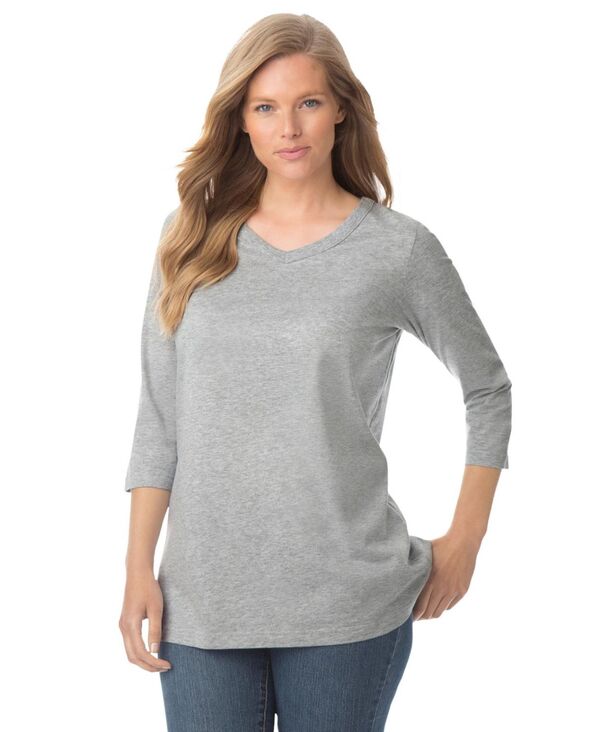 ウーマン ウィズイン レディース トップス シャツ Vネック Tシャツ Woman Within Women's Within Perfect Three-Quarter Sleeve V-Neck Tee Heather grey グレー