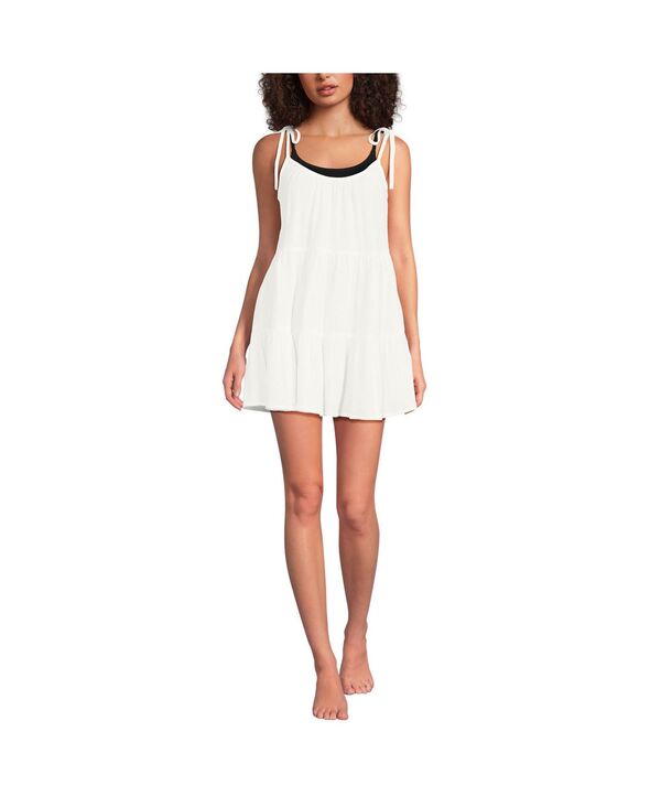 ランズエンド レディース トップス ワンピース ティアード ミニ コットン Lands' End Women's Cotton G..