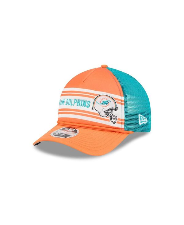 ニューエラ メンズ アクセサリー 帽子 New Era Men's Orange Miami Dolphins Linear A-Frame 9FORTY Ad...