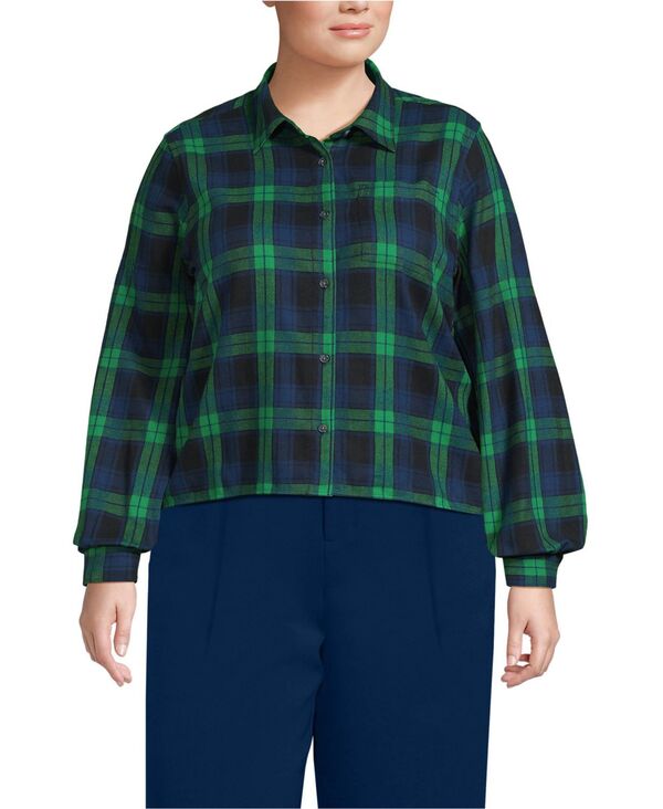 ReVida ŷԾŹ㤨֥󥺥 ǥ ȥåץ  ץ饹 åץ Lands' End Women's Plus Size Cropped Flannel Shirt Rich clover/navy plaid ͥӡפβǤʤ14,480ߤˤʤޤ