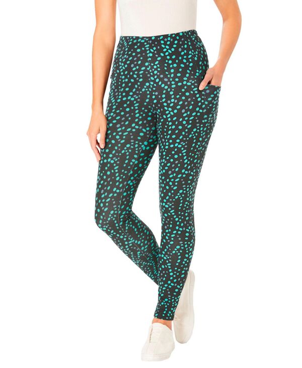 【送料無料】 ウーマン ウィズイン レディース レギンス ボトムス Women's Within Stretch-Cotton Knit Pull-On Pocket Capri Leggings Waterfall dots