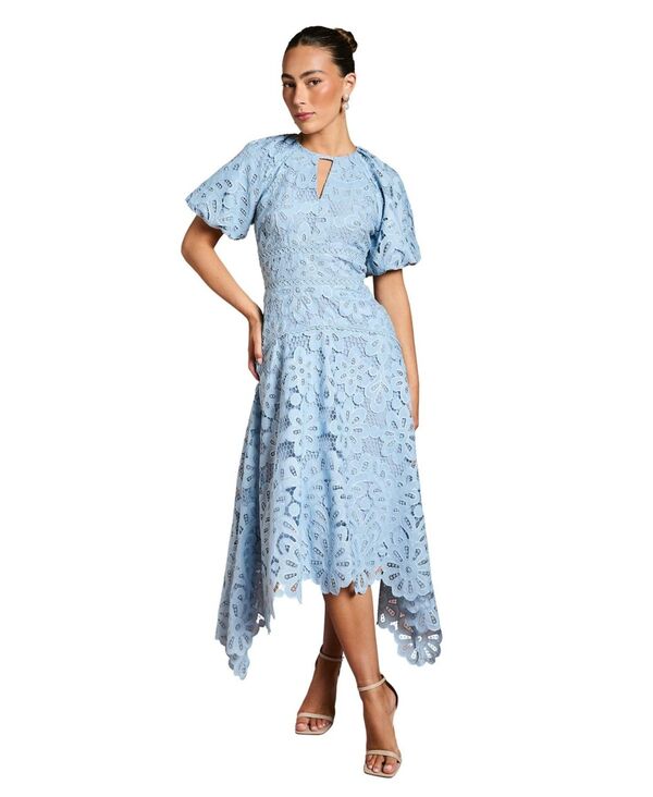 【送料無料】 コースト レディース ワンピース トップス Women's Lace Hanky Hem Puff Sleeve Dress Light blue