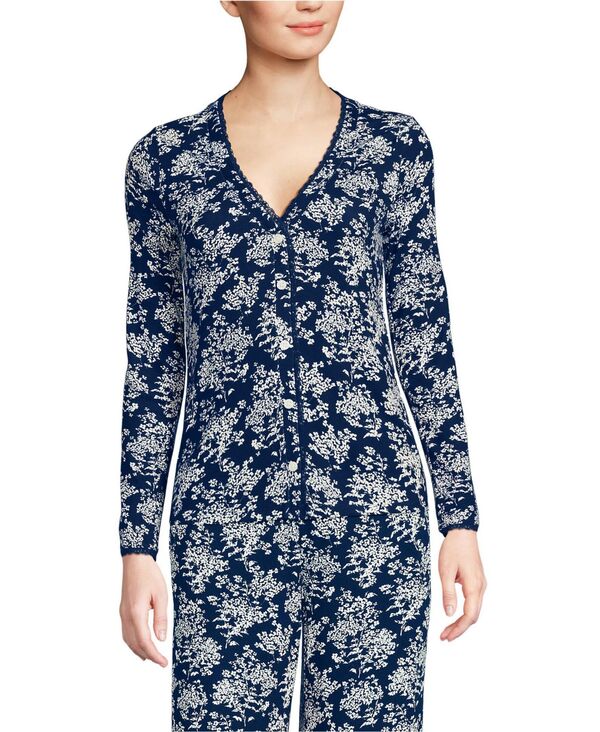 ランズエンド レディース アンダーウェア ナイトウェア カーディガン Lands' End Women's Pointelle Long Sleeve Sleep Cardigan Deep sea ikat floral