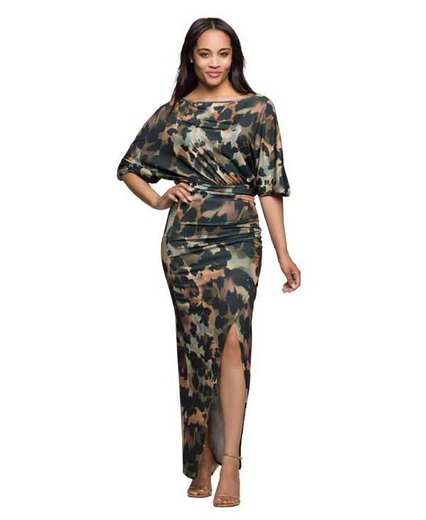 24 セブンコンフォート レディース トップス ワンピース マキシワンピース プリント マキシ 24seven Comfort Apparel Women's Green Abstract Print Batwing Sleeve Maxi Dress Green Multi グリーン