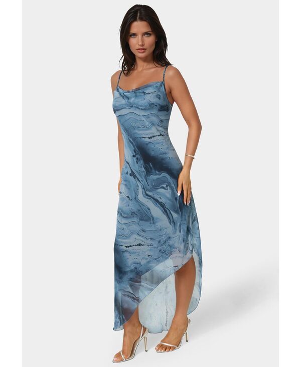 ベベ レディース トップス ワンピース シフォン マキシワンピース プリント マキシ Bebe Women's Printed Chiffon Cowl Assy Maxi Dress Navy multi ネイビー