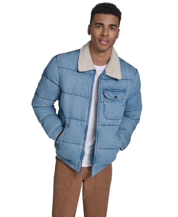 リーバイス メンズ アウター ジャケット・ブルゾン キルティング デニム ジャケット Levi's Men's Denim Quilted Sherpa Collar Jacket Light Wash Denim デニム