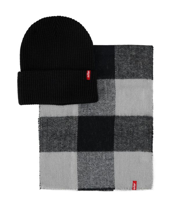 リーバイス メンズ アクセサリー 帽子 ニット Levi's Men's 2-Piece Waffle Knit Beanie and Scarf Gif..