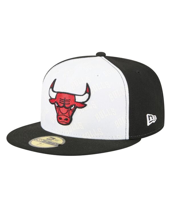 ニューエラ メンズ アクセサリー 帽子 New Era Men's White/Black Chicago Bulls Repeat 59Fifty Fitte...
