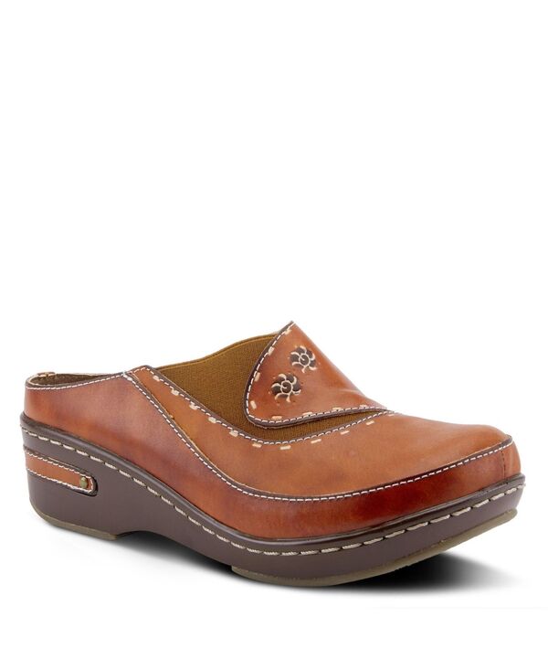 ラリティステ レディース シューズ サンダル レザー L'Artiste L Artiste Women s CHINO Hand-Painted Open-Back Leather Clog with Embossed Details and Elastic Inset Camel multi キャメル