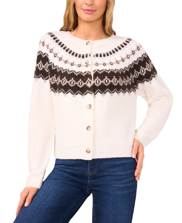 セセ レディース アウター ニット・セーター カーディガン CeCe Women's Fair Isle Raglan Long Sleeves Cardigan Antique White ホワイト