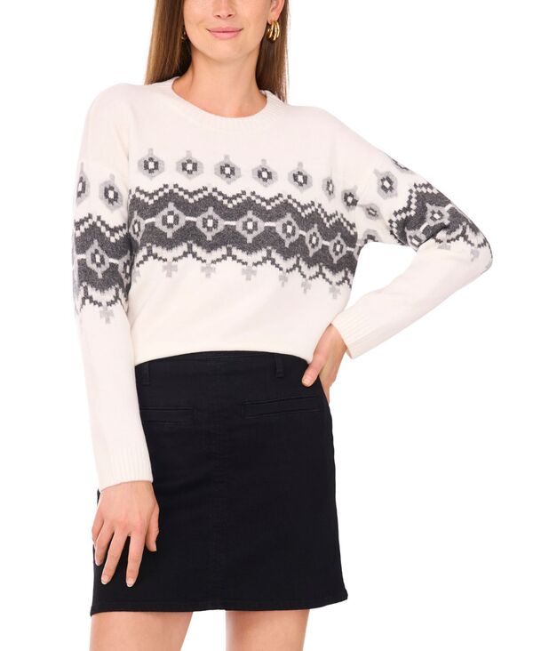 ヴィンスカムート レディース アウター ニット・セーター クルーネック セーター Vince Camuto Women's Fair Isle Crew Neck Sweater Antique White ホワイト