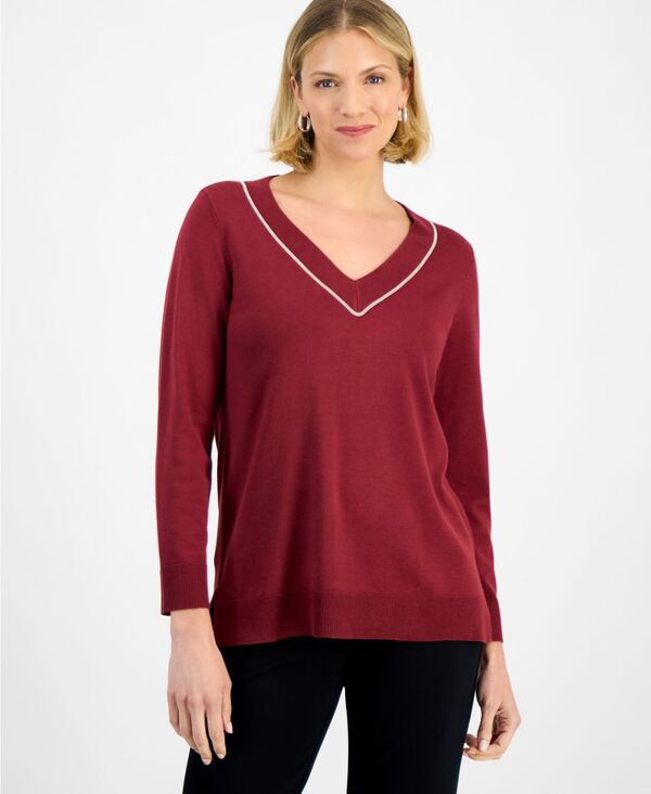 ジェイエムコレクション レディース アウター ニット・セーター JM Collection Women's Beaded-Neck Sweater Antique Red レッド