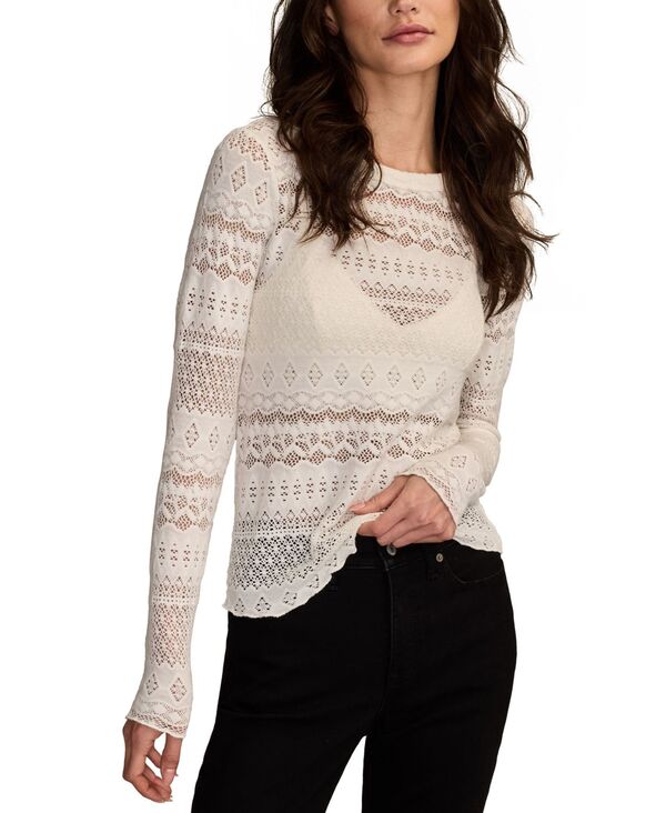 ラッキーブランド レディース トップス シャツ レース Lucky Brand Women's Lace Detail Long Sleeve Top Antique White ホワイト