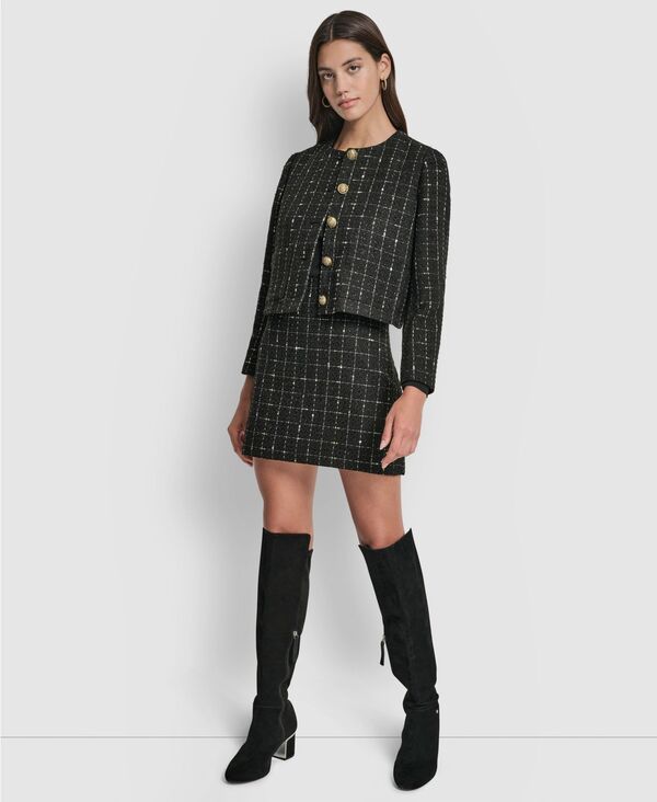 ダナキャランニューヨーク レディース ボトムス スカート ミニ DKNY Jeans Women's Back Darts Mini Skirt Black/Golld Windowpane Boucle ブラック