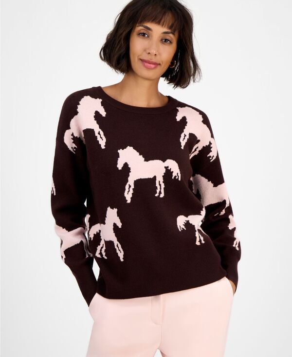 ティー・タハリ レディース アウター ニット・セーター クルーネック プリント セーター 長袖 T Tahari..