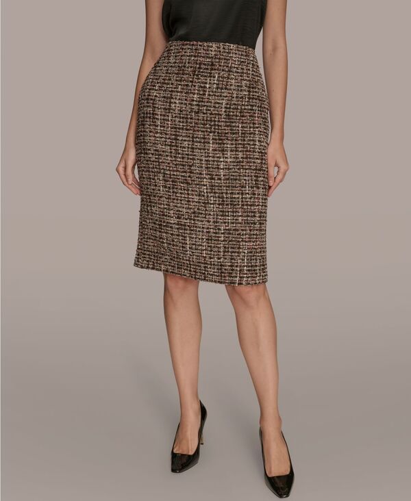 ダナ キャラン ニューヨーク レディース ボトムス スカート ミディ ツイード Donna Karan New York Women's Tweed Midi Pencil Skirt Chocolate Plum Multi プラム