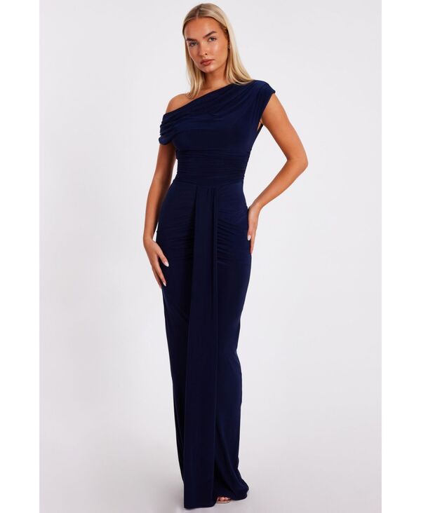 クイズ レディース トップス ワンピース マキシワンピース ギャザー マキシ QUIZ Women's Soft Touch Off Shoulder Ruched Maxi Dress Navy ネイビー