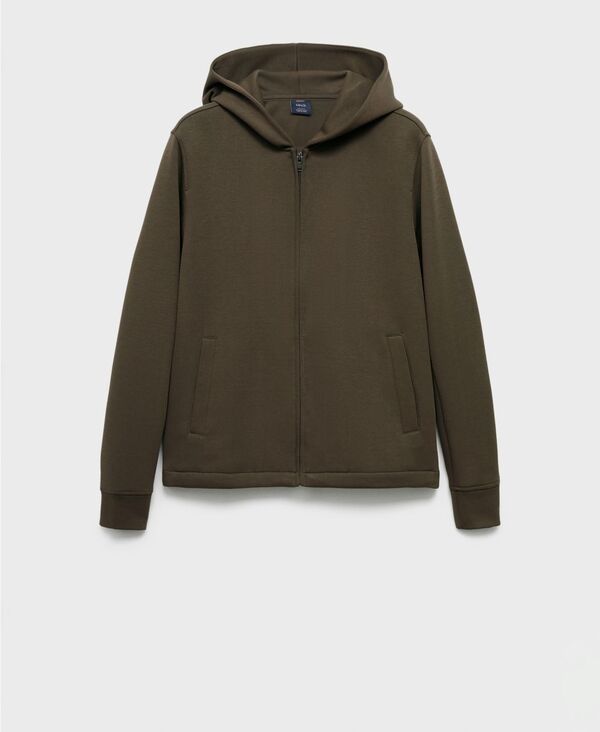 マンゴ メンズ アウター パーカー・スウェット パーカー MANGO Men's Zip-Up Hoodie Olive Green グリーン(4)