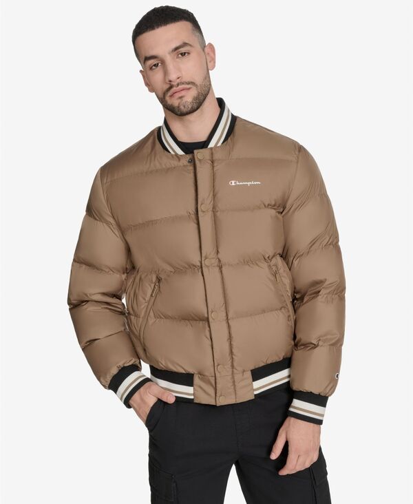 チャンピオン メンズ アウター ジャケット・ブルゾン キルティング ジャケット Champion Men's Quilted Varsity Puffer Jacket Otter