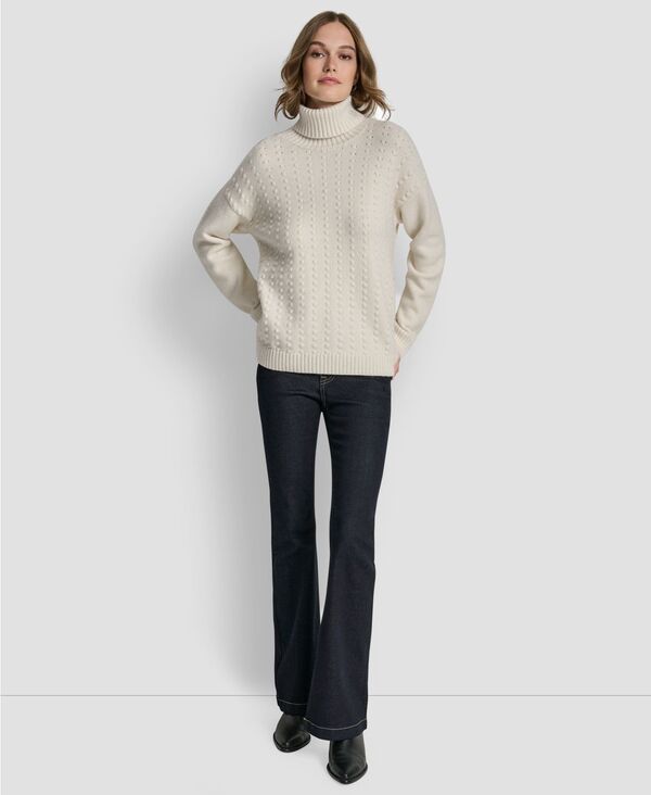 ダナキャランニューヨーク レディース アウター ニット・セーター タートルネック セーター DKNY Jeans Women's Turtle Neck Bobble Stitch Long Sleeve Sweater Eggnog