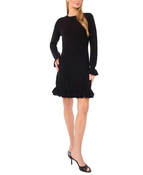 セセ レディース トップス ワンピース フリル セーター CeCe Women's Long Sleeve Ruffles Sweater Dress Rich Black ブラック