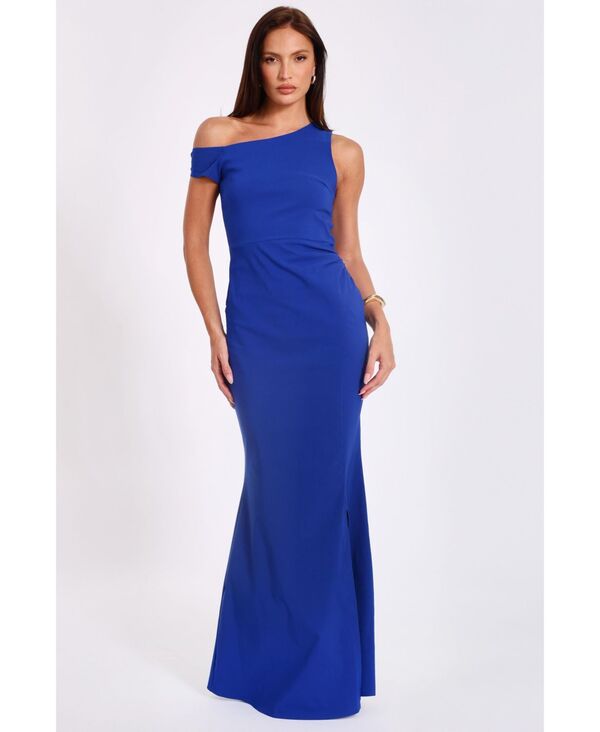 クイズ レディース トップス ワンピース マキシワンピース マキシ QUIZ Women's Bengaline Strap Off Shoulder Wrap Maxi Dress Royal blue ブルー