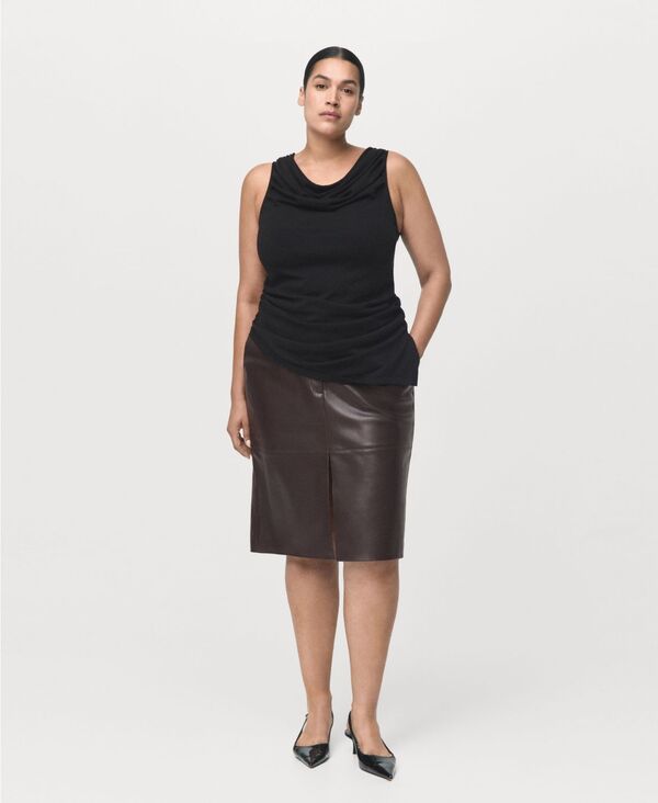 マンゴ レディース ボトムス スカート レザー MANGO Women's Leather-Effect Pencil Skirt Chocolate チョコレート