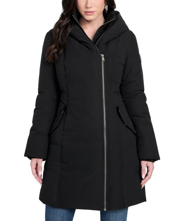 ゲス レディース アウター ジャケット・ブルゾン アシンメトリー コート GUESS Women's Asymmetric Zip-Front Hooded Puffer Coat Jet Black ブラック(4)