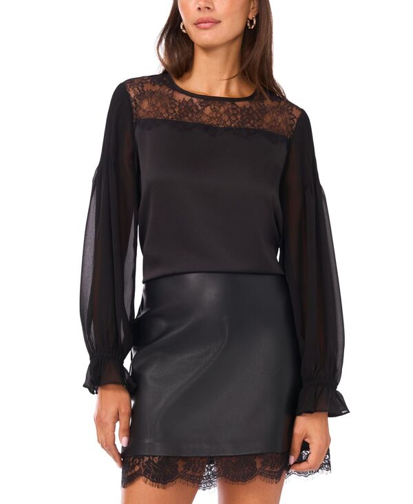 ヴィンスカムート レディース トップス シャツ レース Vince Camuto Women's Long Sleeve Front Lace Top Rich Black ブラック(4)