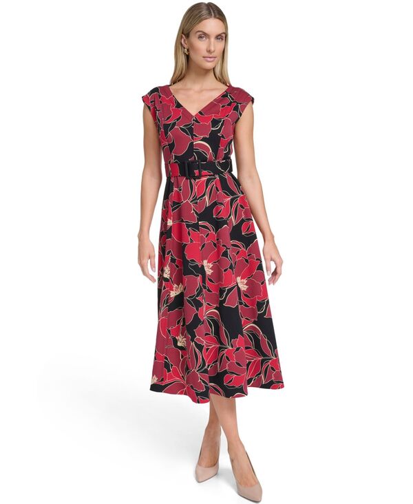 カルバンクライン レディース トップス ワンピース ミディワンピース プリント ミディ ノースリーブ Calvin Klein Women's Sleeveless Printed Midi Dress Red レッド