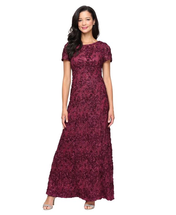 アレックスイブニングス レディース トップス ワンピース A ライン プチ スパンコール Alex Evenings Petite Soutache Sequin A-Line Dress Wine ワイン