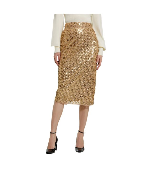 マックダガル レディース ボトムス スカート メッシュ ミディ スパンコール Mac Duggal Women's Sequin Embellished Mesh Fitted Midi Pencil Skirt Antique gold ゴールド