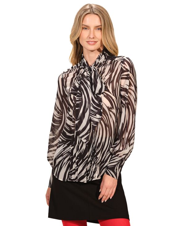 イザックミズラヒ レディース トップス シャツ Isaac Mizrahi Women's Long Sleeves Bow Top Zebrush