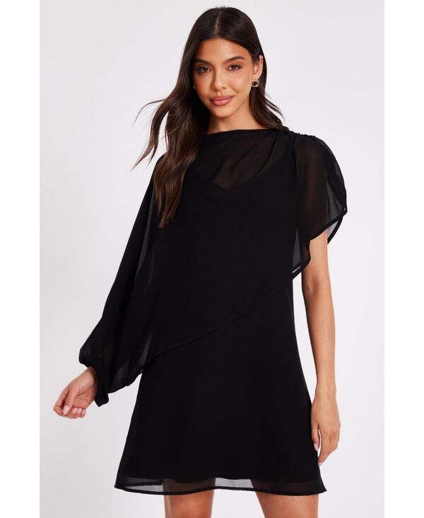 クイズ レディース トップス ワンピース シフォン ミニワンピース ミニ QUIZ Women's Chiffon Two-in-One Mini Dress Black ブラック