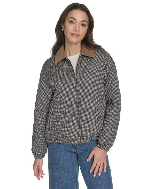 リーバイス レディース アウター パーカー・スウェット キルティング ジャケット Levi's Women's Regular Diamond Quilted Jacket Black/White Gingham ホワイト(4)