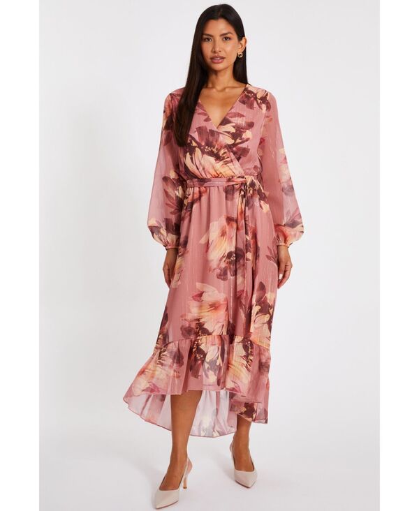 クイズ レディース トップス ワンピース ティアード シフォン バルーンスリーブ マキシワンピース マキシ QUIZ Women's Balloon Sleeve Chiffon Tiered Maxi Dress Mauve